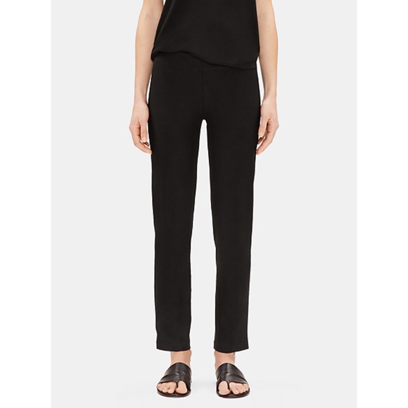 Eileen Fisher Stretch Crepe Slim Black Ankle Pants
